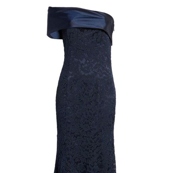 NWOT ELIZA J One Shoulder Satin Band Lace Overlay Mermaid Gown - size 14 - Picture 4 of 13